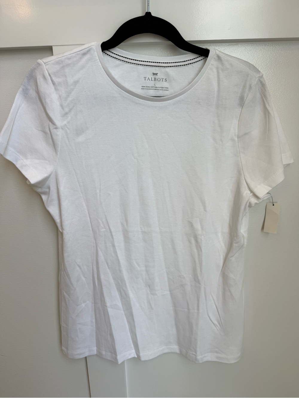 Talbots White Short Sleeve Crewneck Tee NWT Large Prima cotton